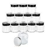 4oz Clear Round Glass Jars (12 Pack), Empty Cosmetic Containers with Inner Liners and 12 black Lids