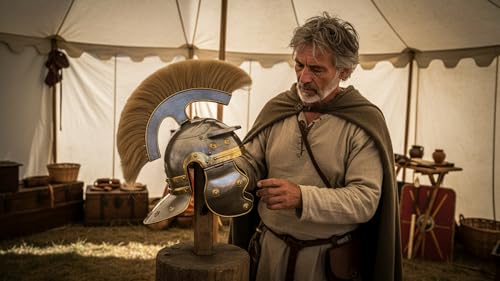 Casque centurion romain avec plume naturelle épaisse de reconstitution historique haute fidélité - 3
