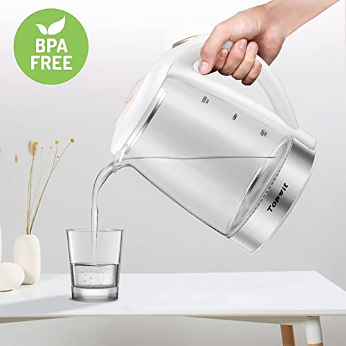 Topwit Electric Kettle Glass Electric Tea Kettle, 2L Bpa-Free Hot Water Kettle, Stainless Steel Inner Lid And Bottom Water Warmer, Fast Heating With Auto Shut-Off And Boil Dry Protection, White #TOP2