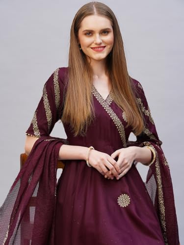 Image of ANNI Designer Rayon Blend Women Kurta Set with Pant & Dupatta