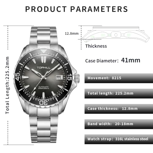Image of TOPHILL Men Watches Automatic Mechanical Watches - Dive, GMT, Chronograph & Dress Styles | 316L Stainless Steel, Sapphire Crystal, Ceramic Bezel | 5ATM-300M Waterproof with Super Luminous | Classic Business & Sport Casual