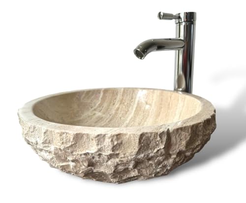 AIRAM HOME Lavabo Ovalin de Mármol Natural Media Esfera Rustico 35cm Beige.