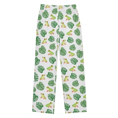 ZZXXB Frog Palm Leaves Boys Long Pants Soft Trousers Elastic Waist Kids Lounge Bottoms with Pockets S-XL