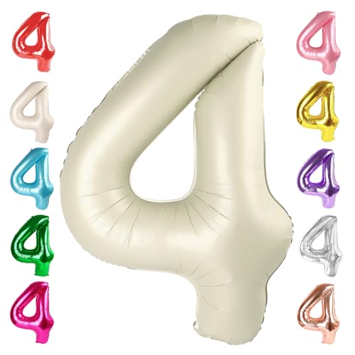 Image of Number 4 Balloons Birthday Decorations, 40In Cream Balloons for Men Women | Eye-catching Appearance, Perfect Decorative Centerpieces, Convenient Self-sealing Structure, Widely for Various Occasions