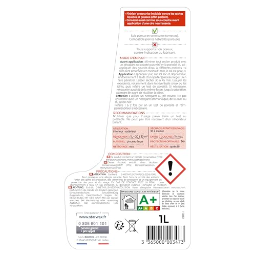 STARWAX - Imprägnierung Tomette- und Terrakottafliesen - Schützt vor Wasser- und Fettflecken - Bewahrt das ursprüngliche Aussehen - Unsichtbar - 1 l = bis zu 12 Reinigungen