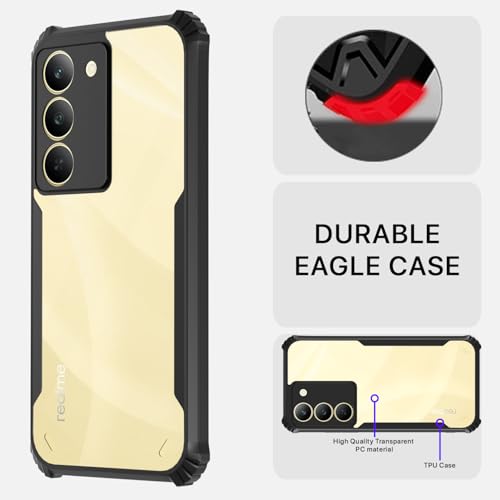 Image of Pikkme Crystal Clear Transparent Back Cover | Ultra Hyrbid | Full Camera Protection | Raised Edge | Bumper Case for Realme Narzo 80x 5G / Realme P3x 5G / Realme 14X 5G (Black)