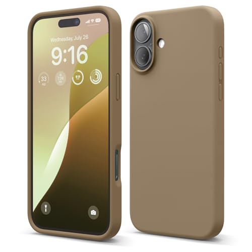 elago Premium Liquid Silicone Case Compatible with iPhone 16 Plus Case, Full Body Protective Cover, Shockproof, Slim Phone Case, Anti-Scratch Soft Microfiber Lining, 6.7 inch (Brown)