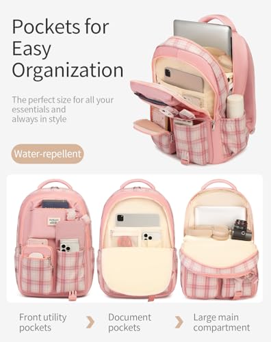 Image of School Backpack for Girls, Cute Bookbag with Laptop Compartment for Teens College Student Mochilas Escolares para Ninas (Pink)