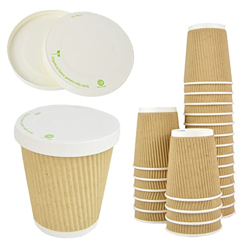 PZ 50 BICCHIERI IN CARTONE AVANA ZIGRINATO DA 250 ML DIMENSIONI H 9 CM X 7,5 DIAMETRO + PZ 50 COPERCHI IN CARTA CON FORO IDEALI PER CAFFE E CAPPUCCINO