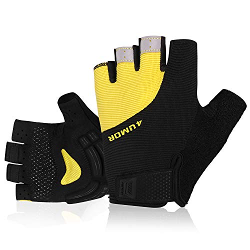 4UMOR Fahrradhandschuhe Männer rutschfeste und stoßdämpfende halbfinger Handschuhe Herren mit Signalfarbe geeiget für Radfahren Rennrad Mountainbike Reiten Radsport MTB Road Race Outdoor-Aktivitäten M Cover