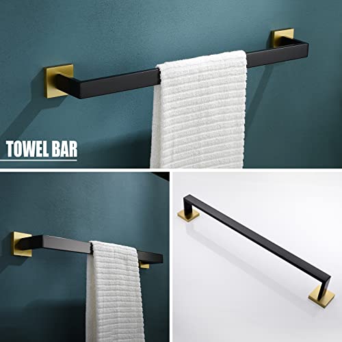 YACVCL 5 Pieces Bathroom Hardware Set, Black and Gold Towel Bar Set, 23.6 inch Towel Bar Hand Towel Holder Wall Mounted Stainless Steel by YACVCL - Used condition - Image 2