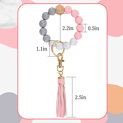 Giemson Silicone Key Ring Bracelets Wristlet Keychain Car Beaded Key Ring Bangle Chains For Women（Pink） #TOP2