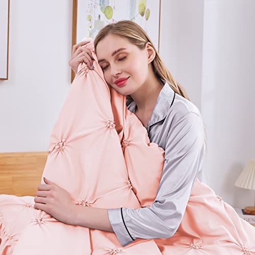 JOLLYVOGUE Pink/Ivory Cal King Size Comforter Sets 7 Pieces, Pintuck Bed in a Bag Comforter Set for Bedroom, Bedding Comforter Sets with Comforter, Sheets,Ruffled Shams & Pillowcases