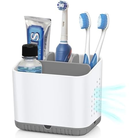 PARKMANI Toothbrush Holders for Bathrooms, Kids Electric Toothbrush and Toothpaste Holder, 4 Slots Tooth Brushing Holder for Bathroom Countertop Organizer and Storage, Bathroom Accessories (Grey) Cover