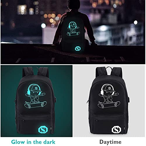 Image of Skateboard Anime Luminous Backpack School Backpack with USB Charging Port, Anti Theft Lock,lunch Bag & Pencil Case for Teen Boys and Girls, College School Bookbag Lightweight Laptop Bag, Skateboard-2, Large, Stylish