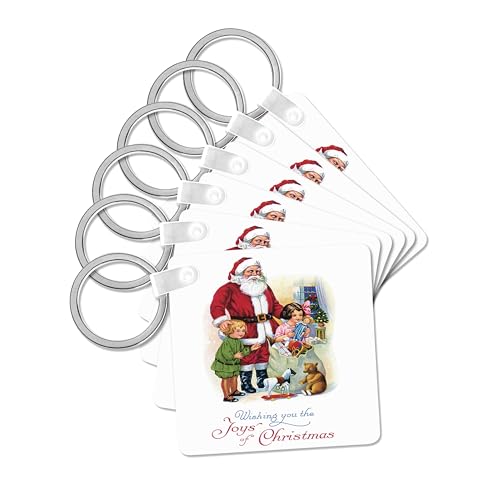 3dRose, Vintage Santa with Children and his Bag of Toys Christmas Card Design, set of 6 Key Chains