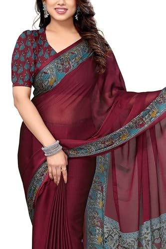 Image of MIRCHI FASHION Saree for Woman Chiffon Madhubani Print | Breathable Comfortable Printed Saree for Office and Regular Use (Available in 15 Designs)