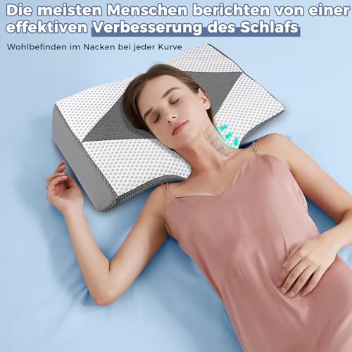 Hypuno Orthopädisches Memory Foam Kopfkissen Nackenstützkissen Gegen Nacken-& Schulterschmerzen mit 2 Höhen & Waschbarem Bezug, Grau–Ergonomisches Schlaf-& Komfortkissen für Seiten- & Rückenschläfer