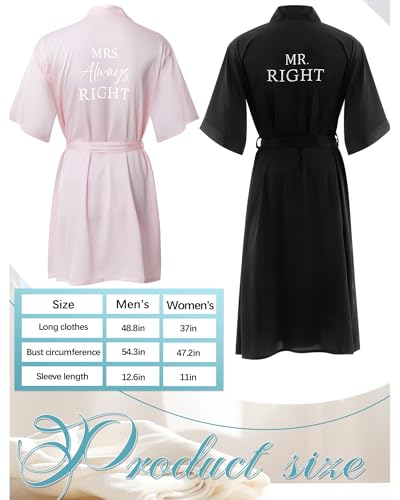 Image of Jecery 2 Pcs Satin His and Hers Robes Set Mr. Mrs. Silk Matching Robe for Couples Women Man Wedding Engagement Bridal Gift