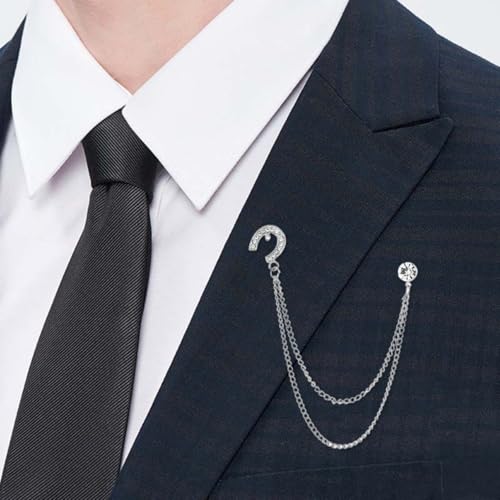 Image of 2PCS Crystal Hanging Chain Brooch Suit Pin for Men Women Vintage Crown Cross Star Diamond Broochs Gold and Silver Wedding Brooch for Clothes Dress Hats Bags Accessory