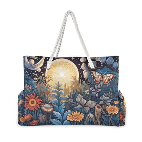 Butterfly Flowers Beach Bag & Travel Tote Bag Large Sandproof with Zipper Closure, Wet Pouch for Swim Gym Travel, Lightweight Foldable Outdoor Bag2