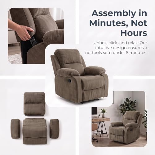 Image of Manual Single Lounge Recliner Chair with Adjustable Backrest, Khaki | Manual Chenille Recliner Chair, Adjustable Backrest, Stable Heavy‑Duty Build,Comfortable Chenille Fabric