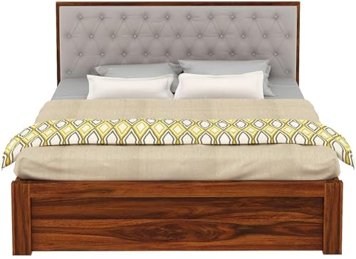 Image of FurnitureSheesham Wood Decan Queen Size Bed with Box Storage for Livingroom /Bedroom /Home Solid Wood Queen Box Bed | Finish Color - Natural Finish, DIY