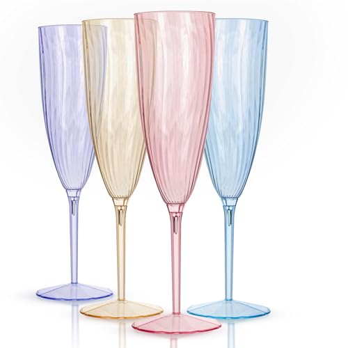 WDF 12PCS Colorful Plastic Champagne Flutes - 6 OZ Colorful Disposable Champagne Flutes - Perfect for Wedding/Parties/Birthday