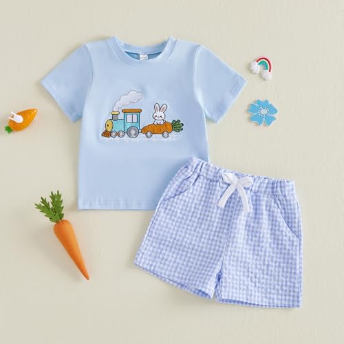 Image of Kavousa Toddler Boy Easter Outfit Baby Boy Bunny Short Sleeve T Shirt And Shorts Set 2 Piece Spring Summer Clothes