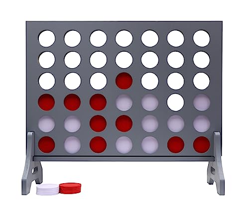 Image of Giant 4 in a Row Game for Family & Adults - Tailgating Pros Jumbo Grey Wooden Four in a Row Indoor & Outdoor Yard Game for Family Party Fun, Portable Activities for Patio, Backyard, and Camping