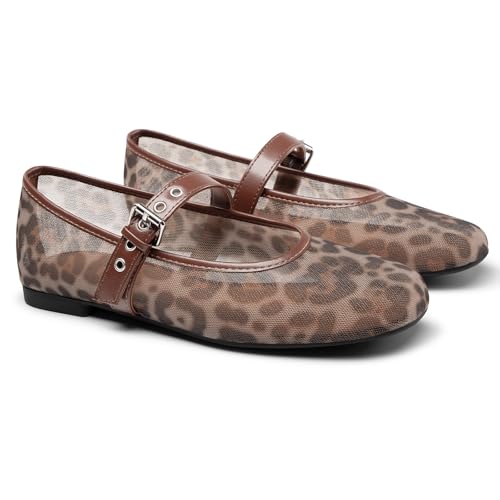 Image of Rihero Mesh Ballet Flats for Women Square Toe Mary Jane Flats Comfortable Casual Ballerina Shoes