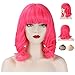 Produktbild Belicoo Kurzhaarperücke, gelockt, 42 cm lang, charmanter Lady Bob mit Fransen und Perückenkappen für Kostüme, Cosplay, Party, Festival. elastischem Haarnetz, Kamm, Haarbänder, Haarnadeln (rosarot)