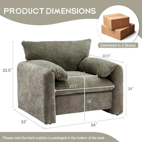 Miscoos BS303523AAG Chenille Oversized Armchair - Modern Accent Chair & Single Sofa Lounge, 38.6'' Wide, Comfortable Seating For Living Room & Bedroom thumb #1
