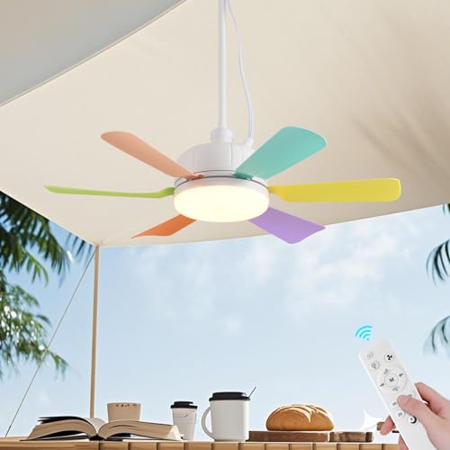 AHAWILL 18" Ceiling Fan,Portable Ceiling Fans with Lights,3 Color Dimmable
