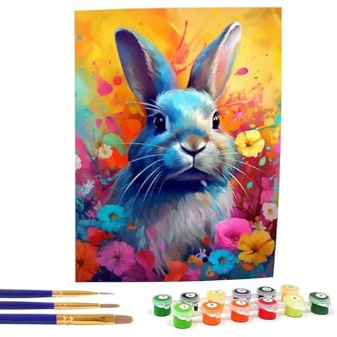 Bimkole Rabbit Paint by Number for Adults, DIY Oil Painting Kit on Canvas with Paintbrushes and Acrylic Pigment, Perfect for Paint by Numbers for Adults Beginner, for Home Wall Decor16x20 Inch Cover