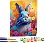 Bimkole Rabbit Paint by Number for Adults, DIY Oil Painting Kit on Canvas with Paintbrushes and Acrylic Pigment, Perfect for Paint by Numbers for Adults Beginner, for Home Wall Decor16x20 Inch