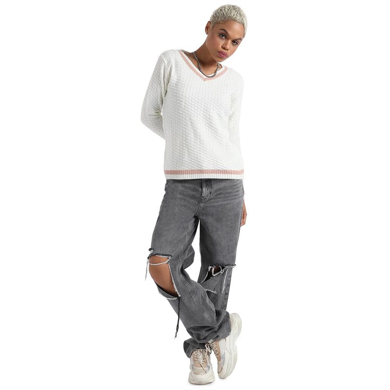Image of PINACOLADA Women's Solid Ribbed Cropped CardiganFor Casual Wear | V Neck | Long Sleeve | Wool Sweater Crafted with Comfort Fit for Everyday Wear