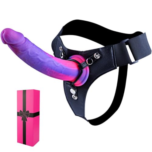 Strap on Beginner Slim Dildo Fantasy Small Sex Toy for Lesbian Women Wearable Strapon Harness with 7 Inch Realistic Silicone Soft Anal Dildo Suction Cup Adjustable Strap on 6 Inch Dick Adult Sex Toy
