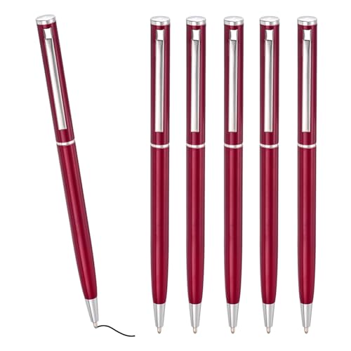 Bolígrafo metálico delgado y retráctil de 1mm con tinta negra, un pack de 6 piezas para oficina