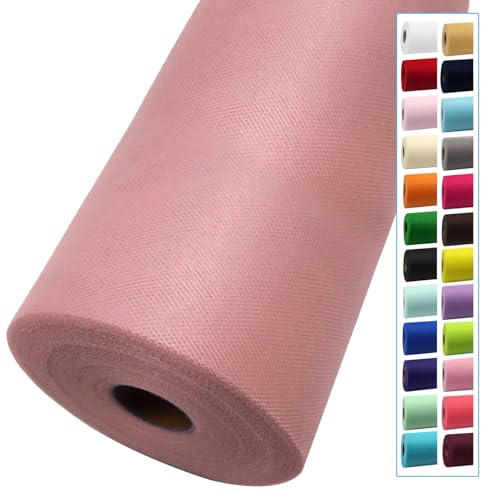 Image of Dusty Rose Tulle Fabric Rolls 54 Inch by 40 Yards Tulle Bolt Spool for Wedding Decorations DIY Tutu Baby Shower Table Skirt Ceiling Decor Birthday Party Craft Supplies