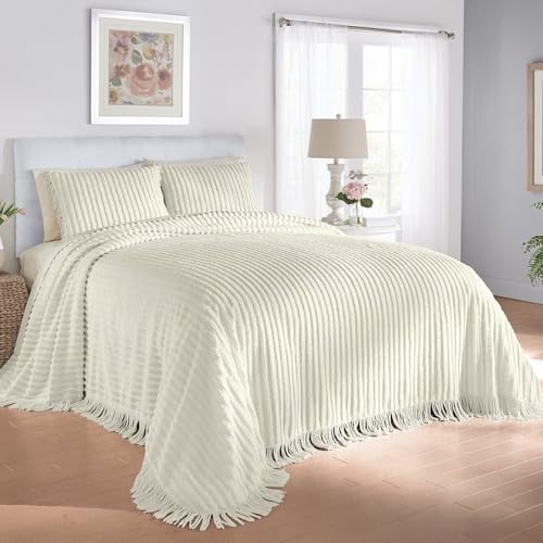 BrylaneHome Chenille Bedspread - Queen, Eggshell