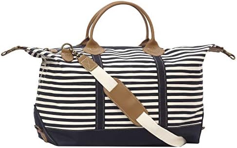 Tag&Crew Large Weekender Signature Stripes Duffle, 20 Oz. Heavy Canvas Bag with Sturdy Leather Handles & Detachable Shoulder Strap for Overnight Travel, Business Trip, Vacation Bag - Navy 1 Tag&Crew Large Weekender Signature Stripes Duffle, 20 Oz. Heavy Canvas Bag with Sturdy Leather Handles & Detachable Shoulder Strap for Overnight Travel, Business Trip, Vacation Bag - Navy