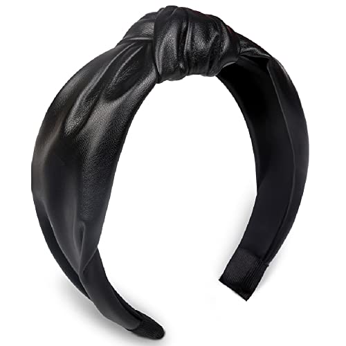 Huachi Headband, Knotted Headbands For Women Black Leather, Fashion Headbands For Women Top Knot Headband For Girls cover