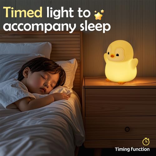 Image of Novelty Soft Penguin Silicone Night Light for Kids Room, Rechargeable Nursery Sleeping Nightlights, 2 Level Lighting Mode Table Lamp for Breastfeeding Toddler Decoration Kids Gifts