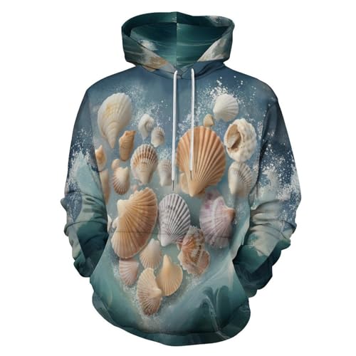 Hoodie oversize homme imprimé vagues pour un style de vie décontracté au quotidien