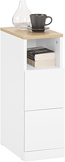 SoBuy Narrow Bedside Table with 2 Drawers and Shelf, Nightstand for Bedroom, Living Room Furniture, White Side Table, W 20...