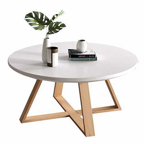 Table café bois massif blanc 70cm petit canapé table d'appoint - 2