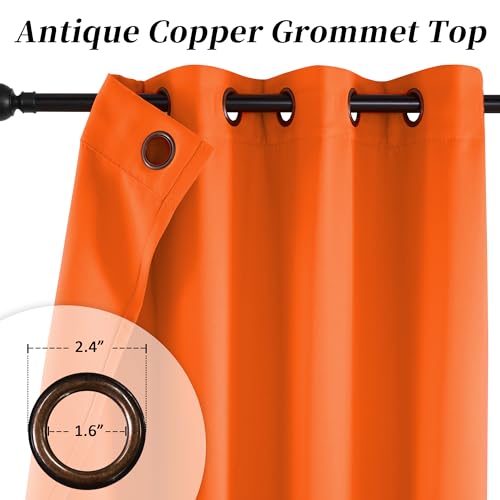 Image of HUTO Blackout Curtains Drapes 54 Inch Length - Thermal Insulated Antique Copper Grommet Black Out Drapery Panels for Basement Bathroom Small Windows, 1 Pair, 42 Inch by 54 Inch, Vibrant Orange