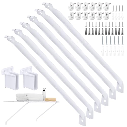 6 Pack 12 Inch Wire Shelf Brackets Set Closet Maid Support Brackets with Anchors and Screws Wire Closet Shelving Accessories with 12 PCS Wire Shelf Clips for Wardrobe and Wall Bracket
