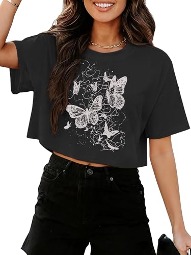 Womens Crop Tops Summer Short Sleeve Graphic T Shirts Cute Teen Girls Tees
